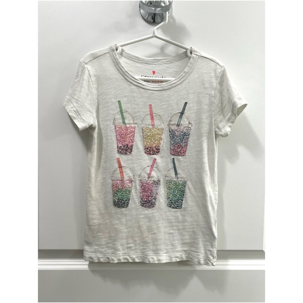 Crewcuts Girls' Sequin Bubble Tea graphic T-shirt Size XS(4-5)